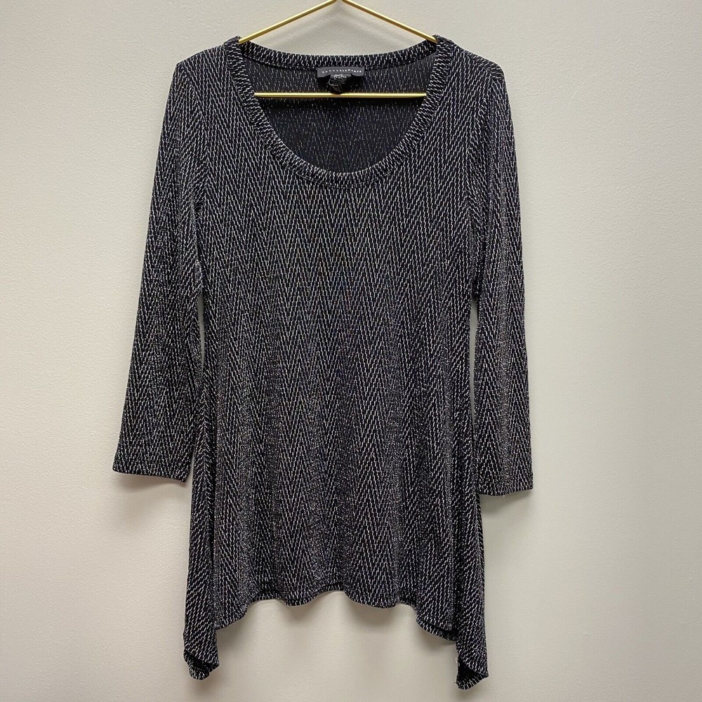 Grace Elements Metallic Slinky Tunic Top Sz Medium Black Silver Sharkbite Dressy